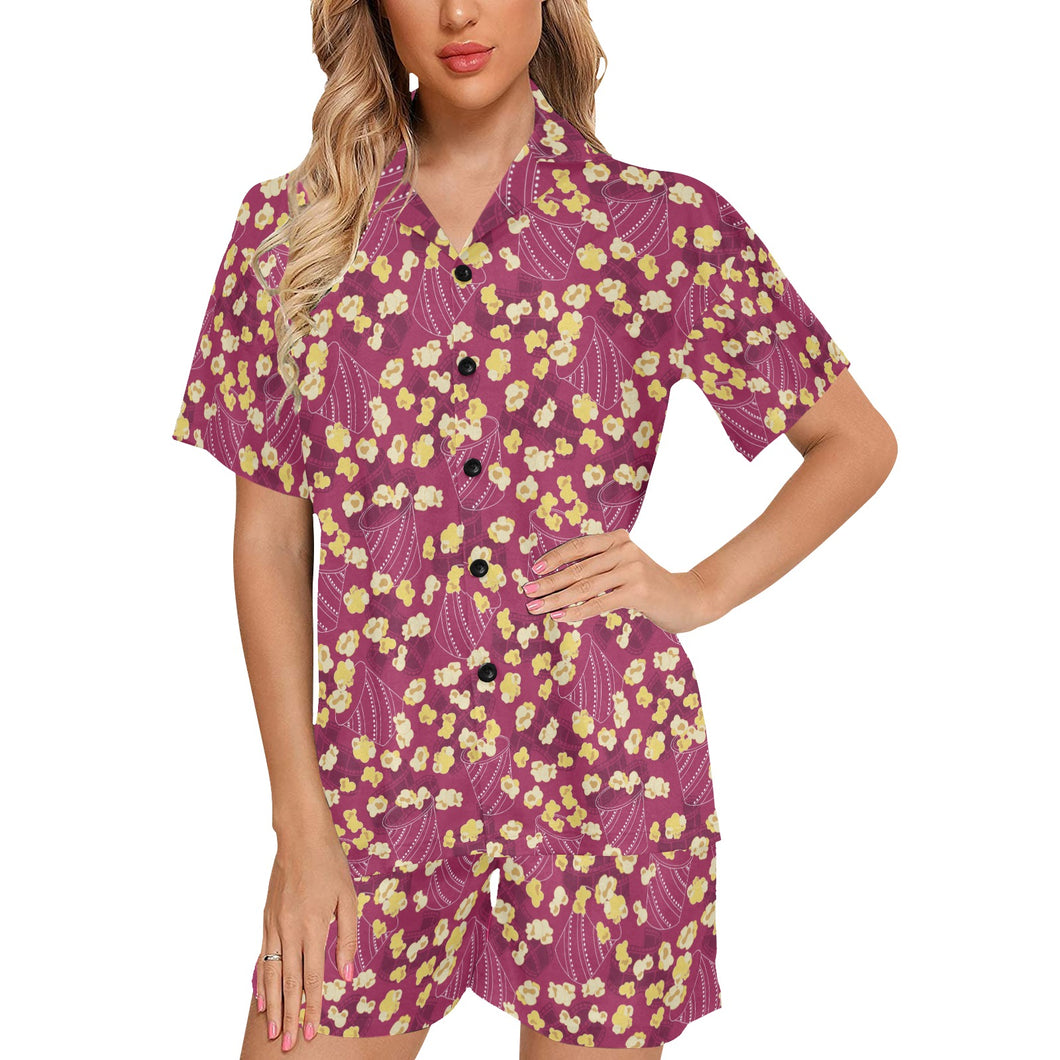 Popcorn Pattern Print Design 02 Women's V-Neck Short Pajama Set