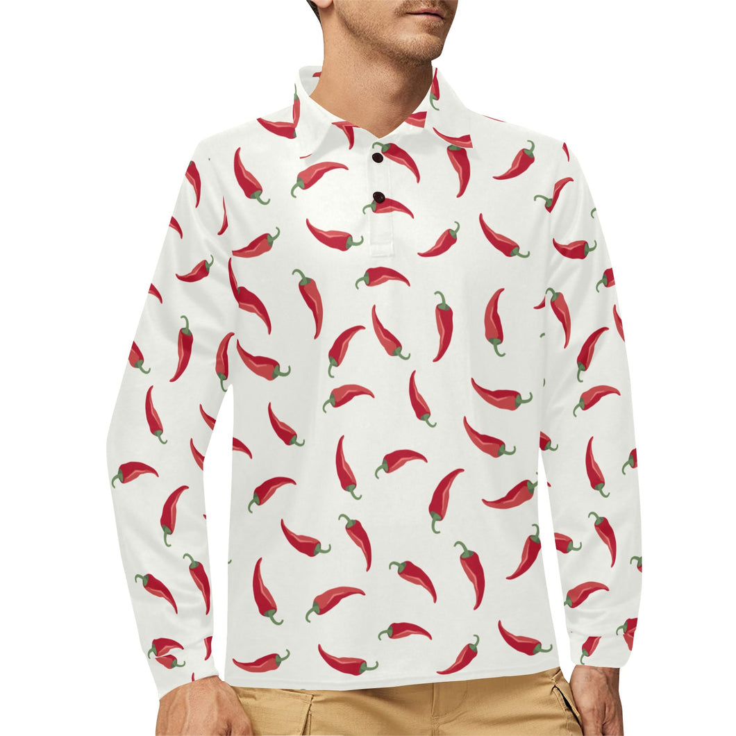 Chili peppers pattern Men's Long Sleeve Polo Shirt