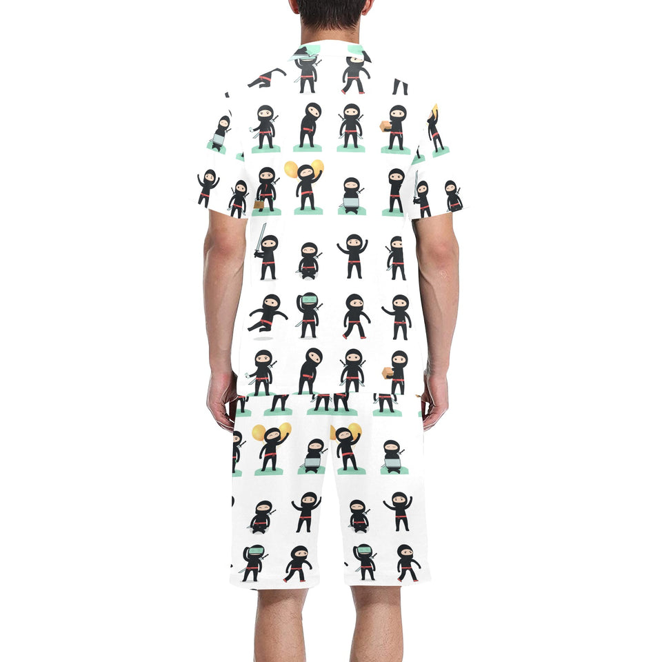 Cute ninja katana sword pattern Men's V-Neck Short Pajama Set
