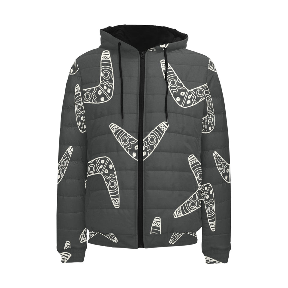 Hand drawn boomerang Australian aboriginal ornamen Men's Padded Hooded Jacket
