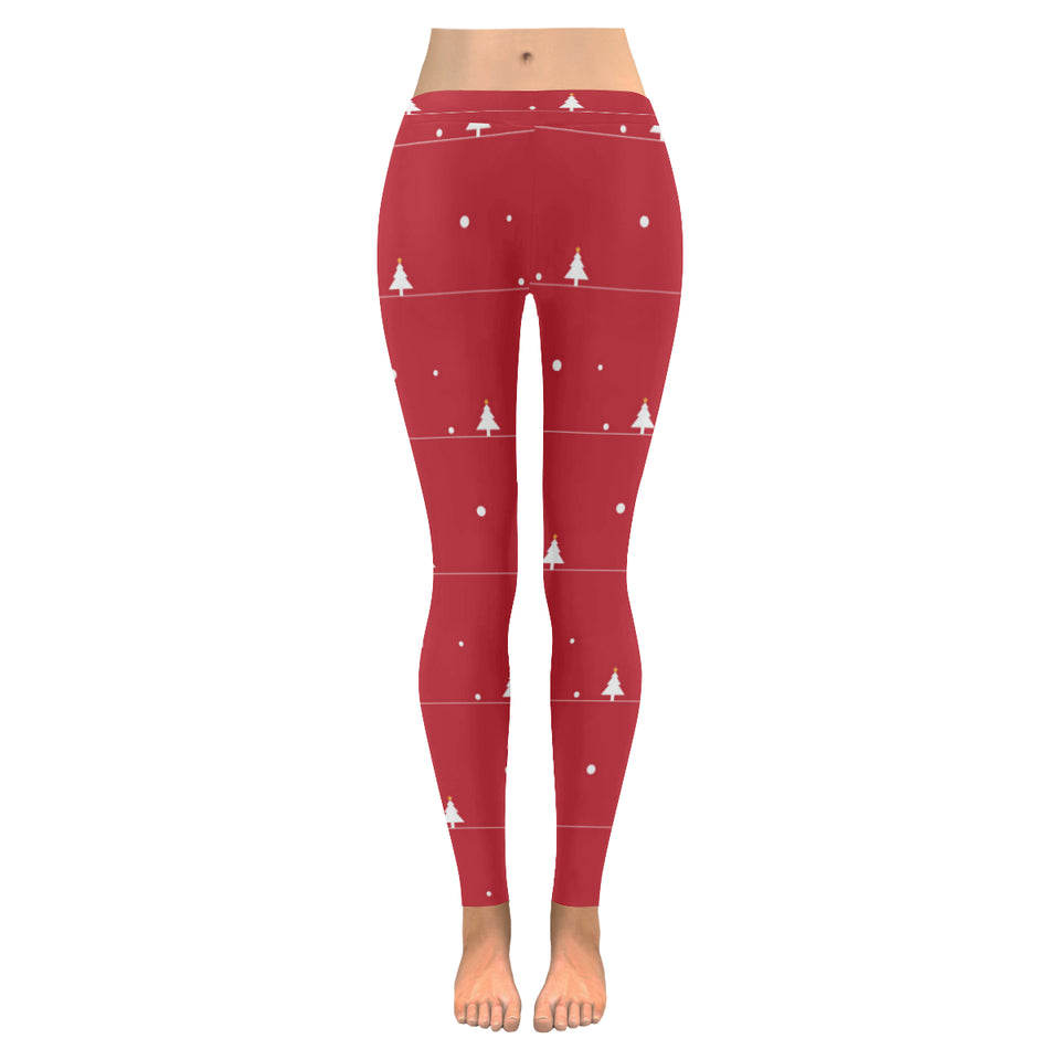 Christmas tree star snow red background Women's Legging Fulfilled In US