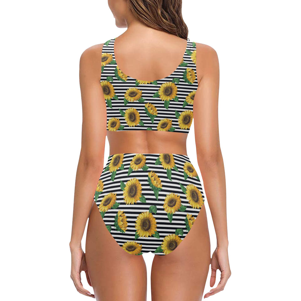 sunflowers ribbon background Chest Bowknot High Waisted Bikini Swimsuit