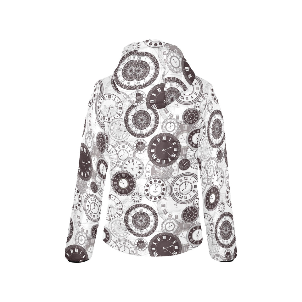 Classic vintage clock pattern Women's Padded Hooded Jacket