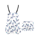 Pigeon Pattern Print Design 03 Chest Sexy Pleated Two Piece Swim Dress