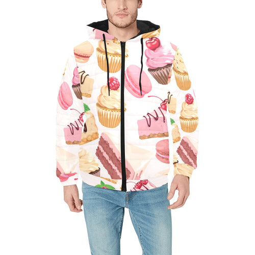 Cake cupcake sweets pattern Men's Padded Hooded Jacket