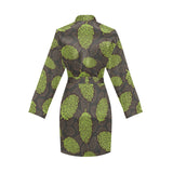 Hop pattern black background Women's Long Sleeve Belted Night Robe
