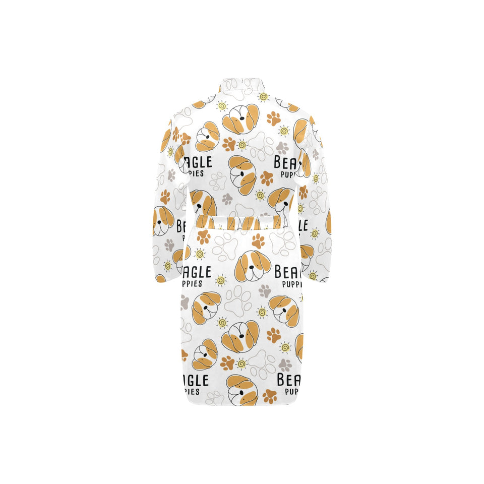 Cute beagle dog pattern background Men's Long Sleeve Belted Night Robe