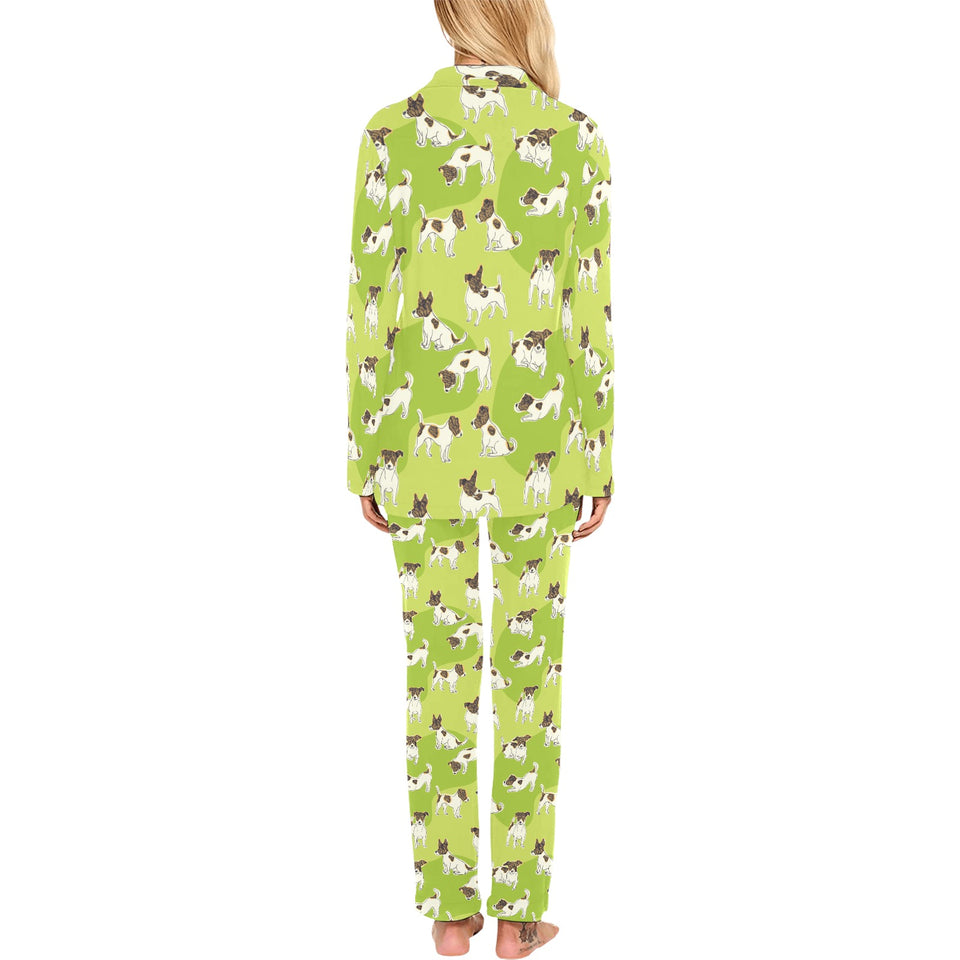 Jack Russel Pattern Print Design 01 Women's Long Pajama Set