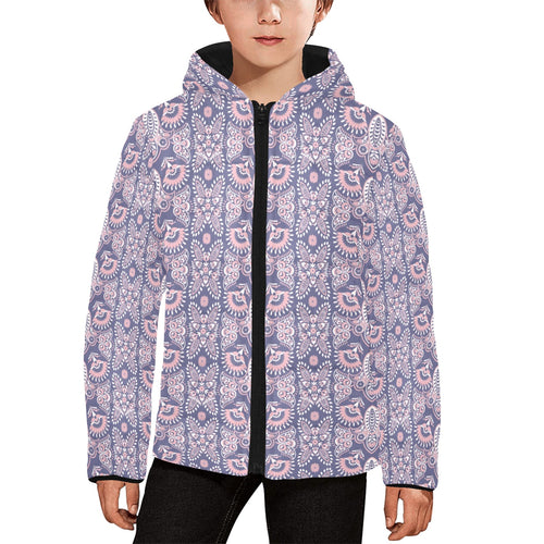 Indian Batik Style pattern Kids' Boys' Girls' Padded Hooded Jacket