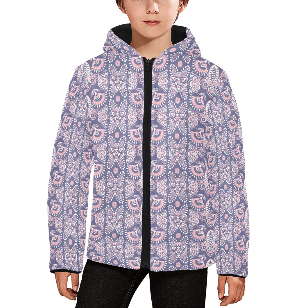 Indian Batik Style pattern Kids' Boys' Girls' Padded Hooded Jacket