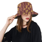 Hand drawn gold saxophone red background Unisex Bucket Hat