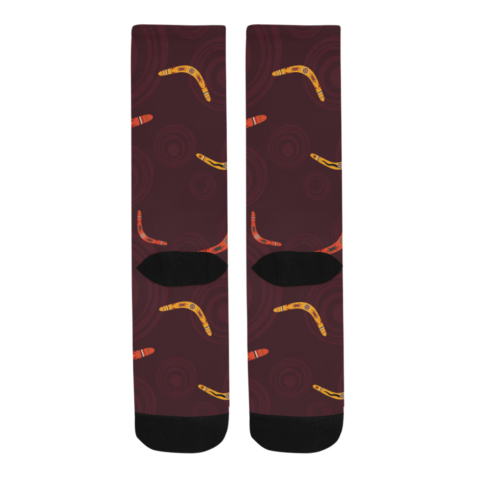 Boomerang Australian aboriginal ornament circle bl Crew Socks