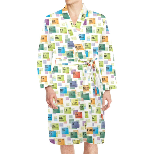 Chemistry Periodic Table Pattern Print Design 05 Men's Long Sleeve Belted Night Robe