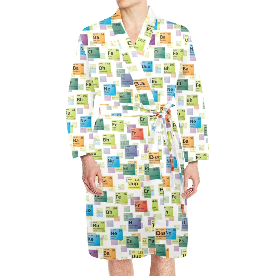 Chemistry Periodic Table Pattern Print Design 05 Men's Long Sleeve Belted Night Robe