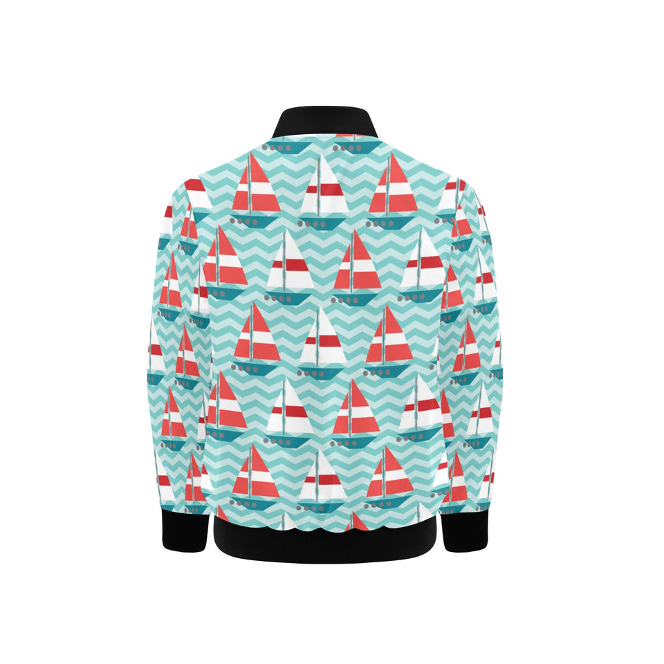 Red White sailboat wave background Kids' Boys' Girls' Bomber Jacket