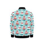 Red White sailboat wave background Kids' Boys' Girls' Bomber Jacket