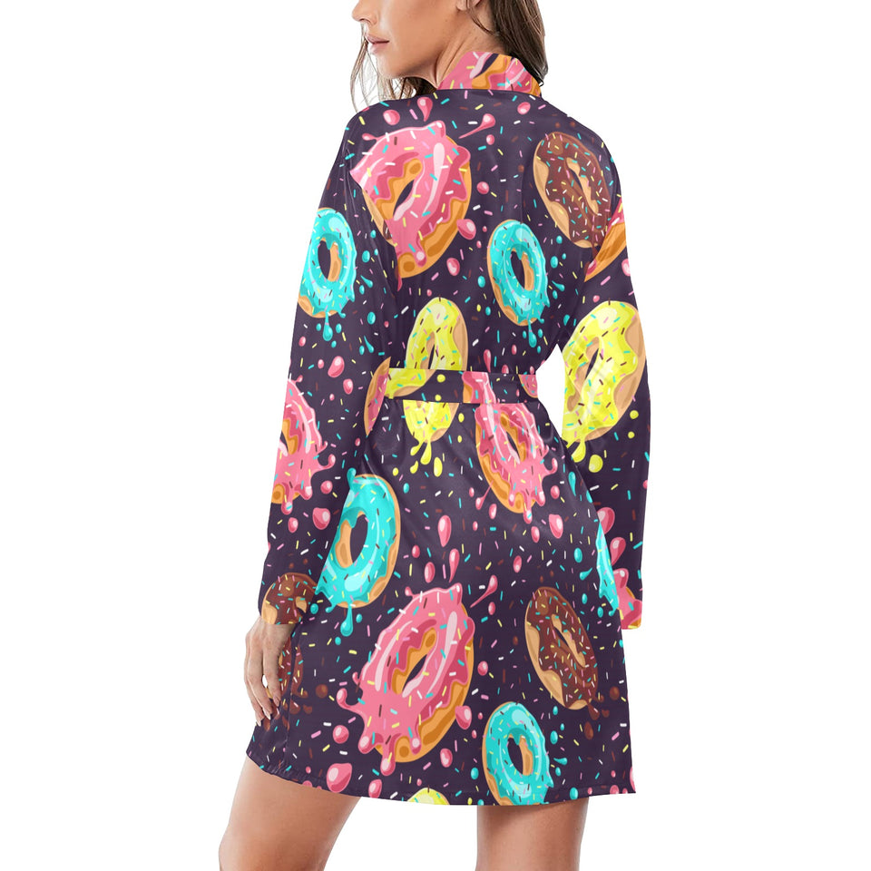 Colorful donut glaze pattern Women's Long Sleeve Belted Night Robe