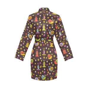 Snail Pattern Print Design 02 Women's Long Sleeve Belted Night Robe