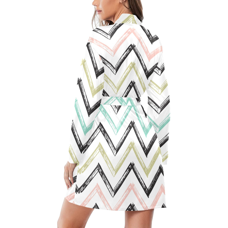 zigzag chevron paint pattern Women's Long Sleeve Belted Night Robe