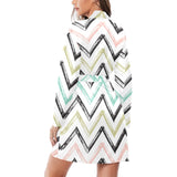 zigzag chevron paint pattern Women's Long Sleeve Belted Night Robe