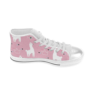 Llama Alpaca pink background Women's High Top Canvas Shoes White