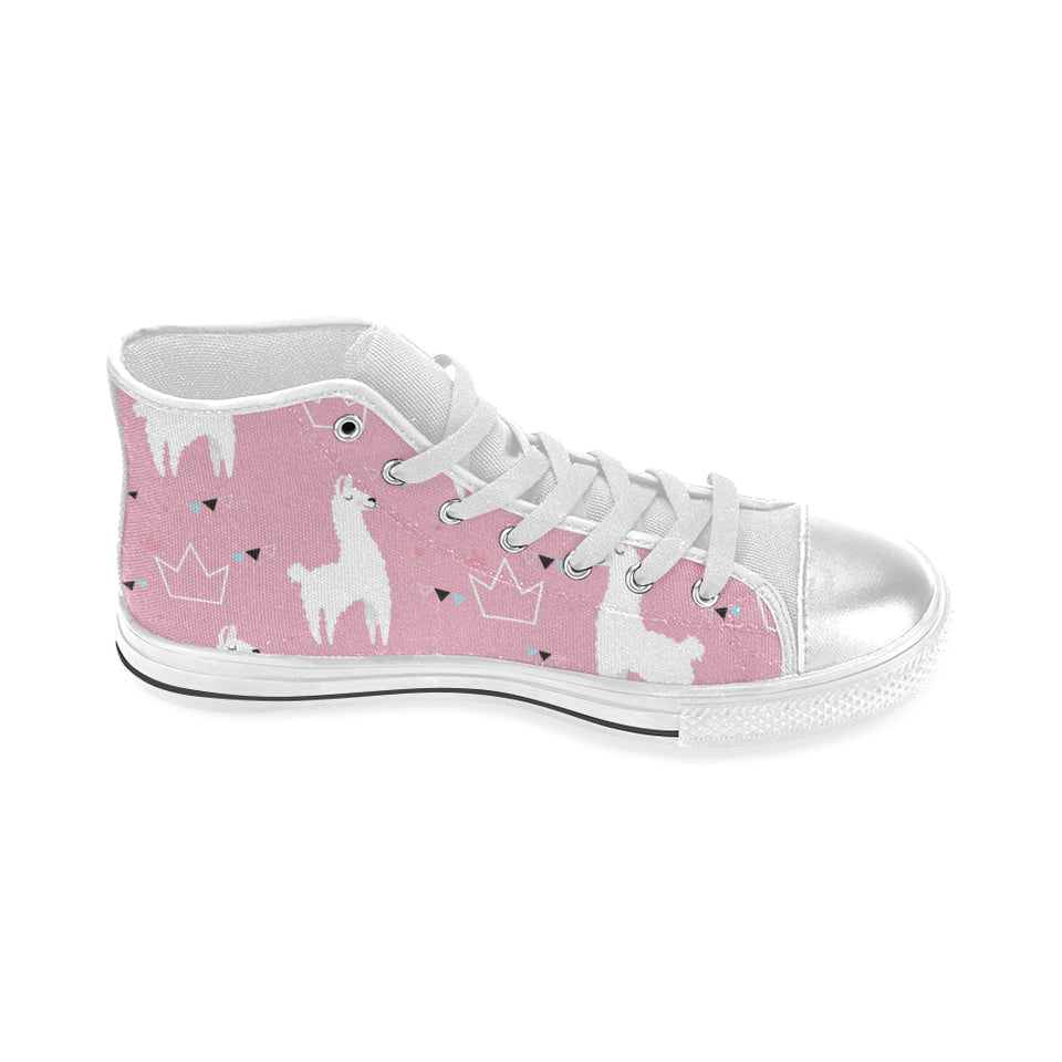 Llama Alpaca pink background Women's High Top Canvas Shoes White