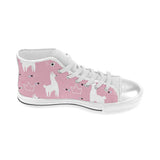 Llama Alpaca pink background Women's High Top Canvas Shoes White