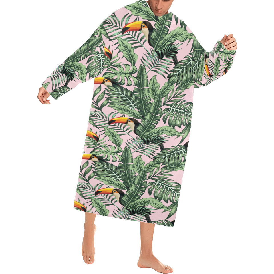 Toucan tropical green jungle palm pattern Blanket Robe with Sleeves