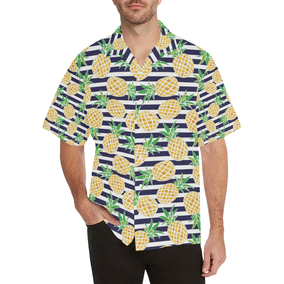 Pineapples pattern striped background Men's All Over Print Hawaiian Shirt