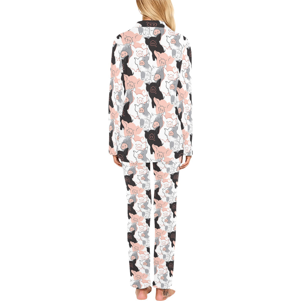 Pig Pattern Print Design 05 Women's Long Pajama Set