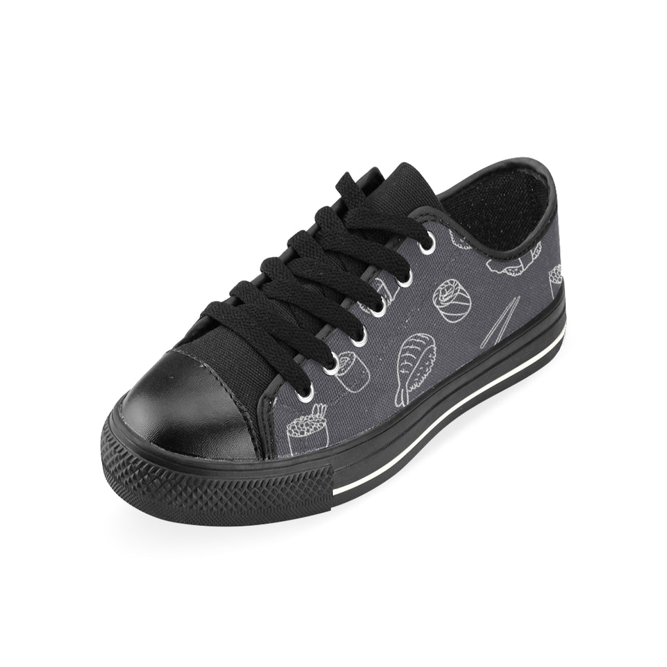 sushi pattern black background Men's Low Top Canvas Shoes Black