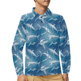 Shark hand drawn Men's Long Sleeve Polo Shirt