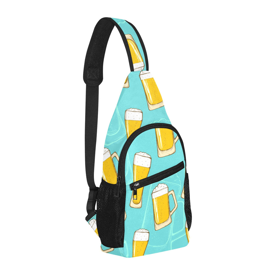 Beer pattern green background All Over Print Chest Bag