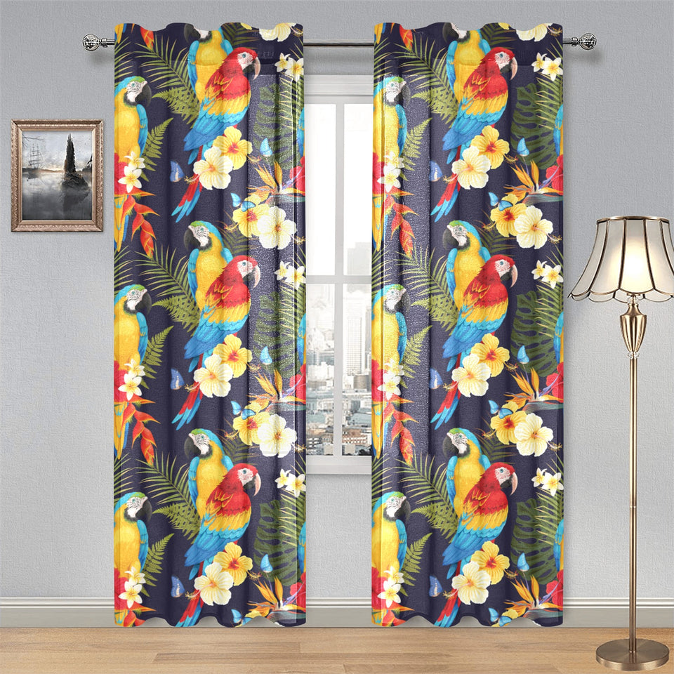 Colorful parrot flower pattern Gauze Curtain