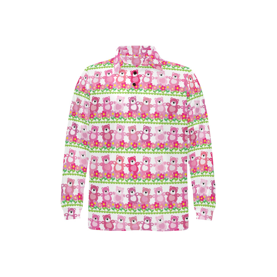 Teddy Bear Pattern Print Design 04 Men's Long Sleeve Polo Shirt