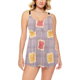 Bread Toast Pattern Print Design 05 Chest Sexy Pleated Two Piece Swim Dress