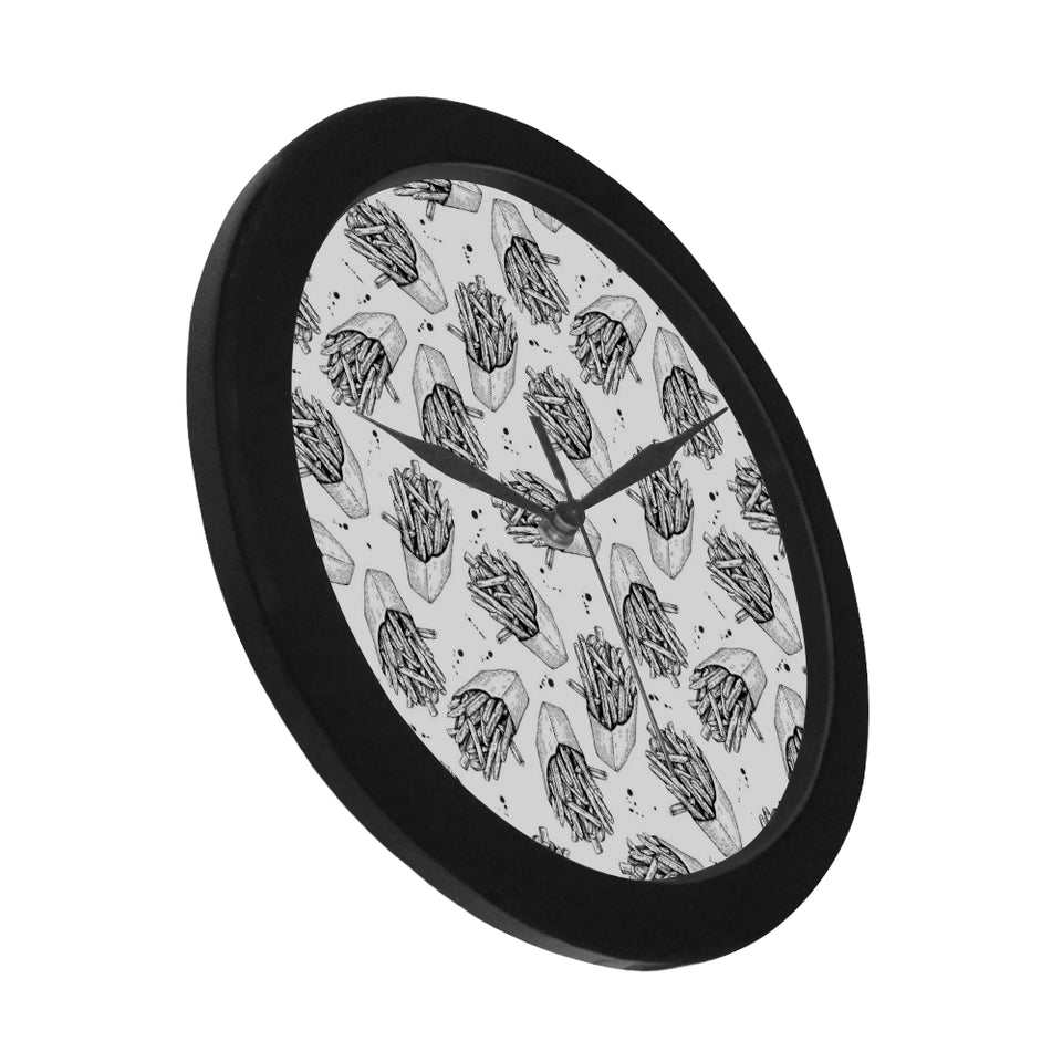 Hand drawn french fries pattern Elegant Black Wall Clock