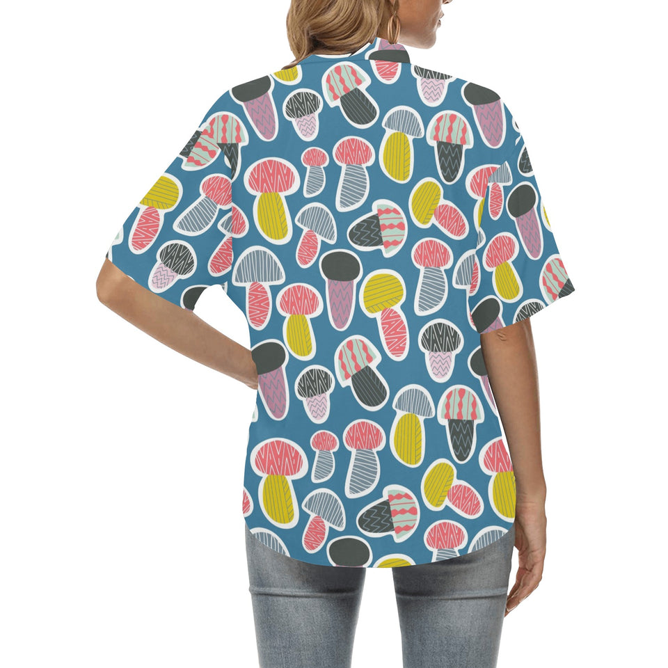 Colorful mushroom design pattern Women's All Over Print Hawaiian Shirt