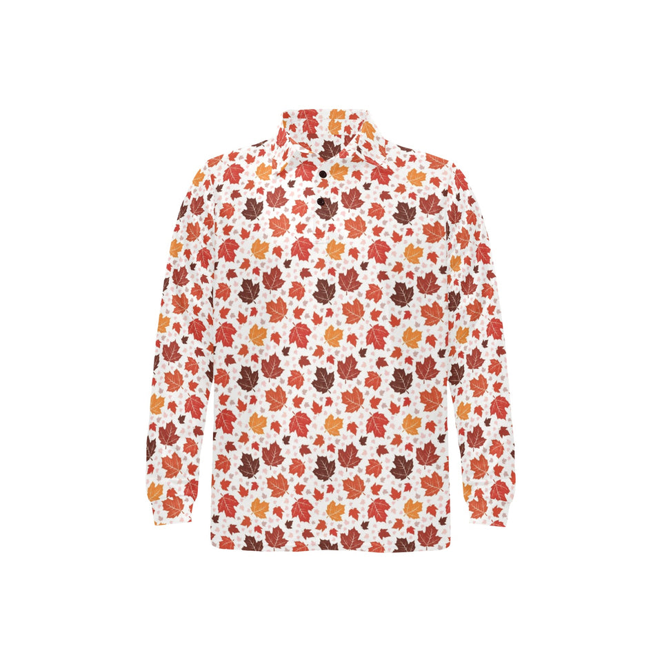 Colorful Maple Leaf pattern Men's Long Sleeve Polo Shirt