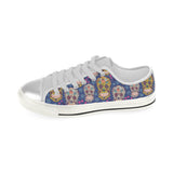 Sugar skull flower pattern Women's Low Top Canvas Shoes White