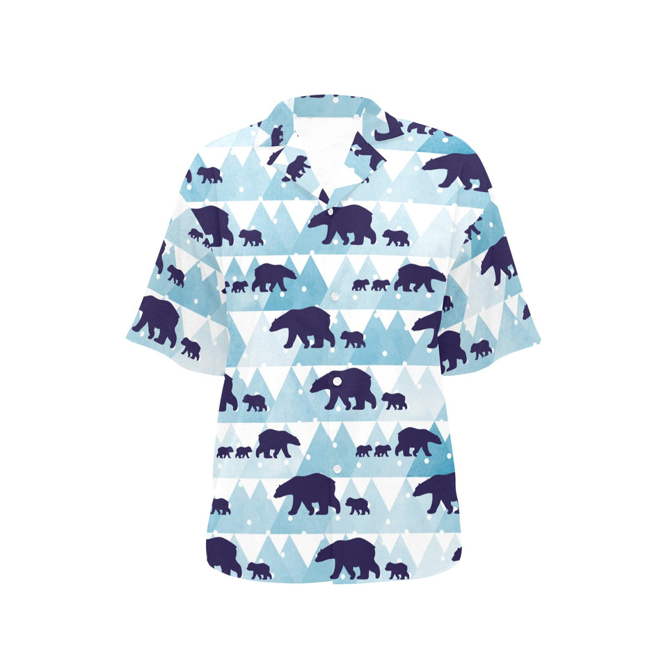 polar bear winter snow pattern Women's All Over Print Hawaiian Shirt