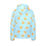 Brown cute pomeranian blue blackground Kids' Boys' Girls' Padded Hooded Jacket