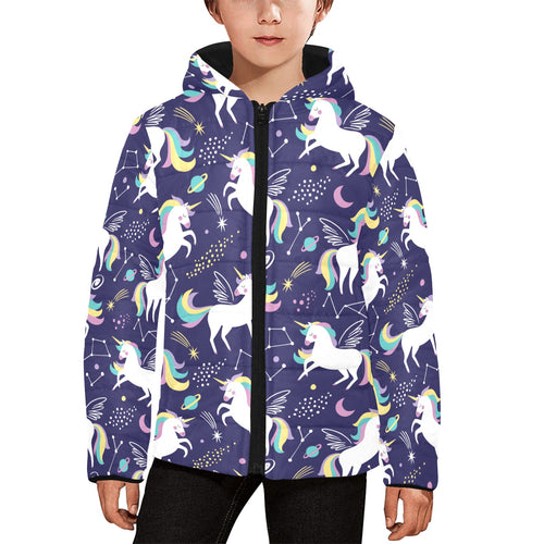 Hand drawn cute unicorn star planet Kids' Boys' Girls' Padded Hooded Jacket