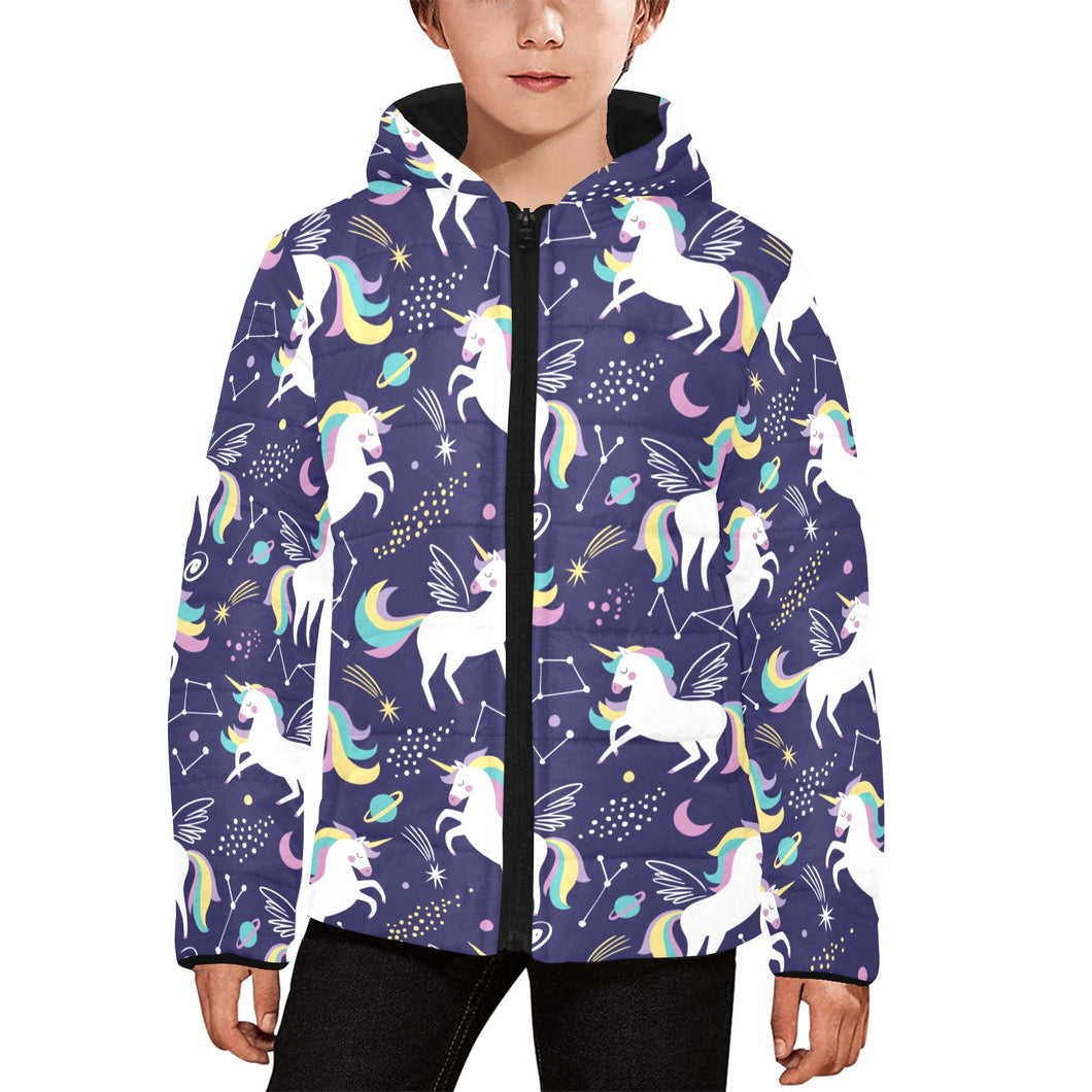 Hand drawn cute unicorn star planet Kids' Boys' Girls' Padded Hooded Jacket