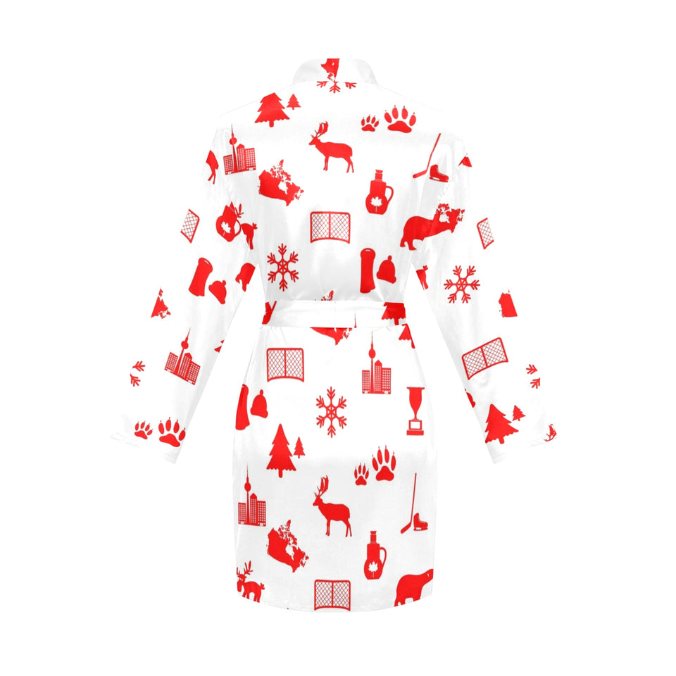 Canada Pattern Print Design 04 Women's Long Sleeve Belted Night Robe