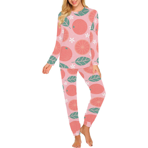 Grapefruit leaves flower pink background Women's All Over Print Pajama Set