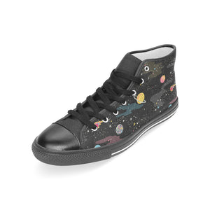 space pattern Women's High Top Canvas Shoes Black
