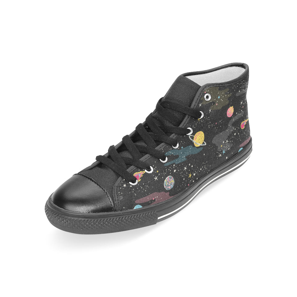 space pattern Women's High Top Canvas Shoes Black