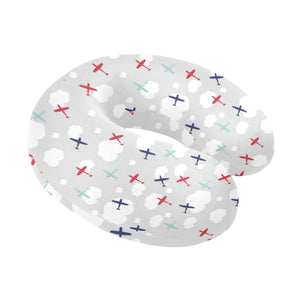Airplane cloud grey background U-Shaped Travel Neck Pillow