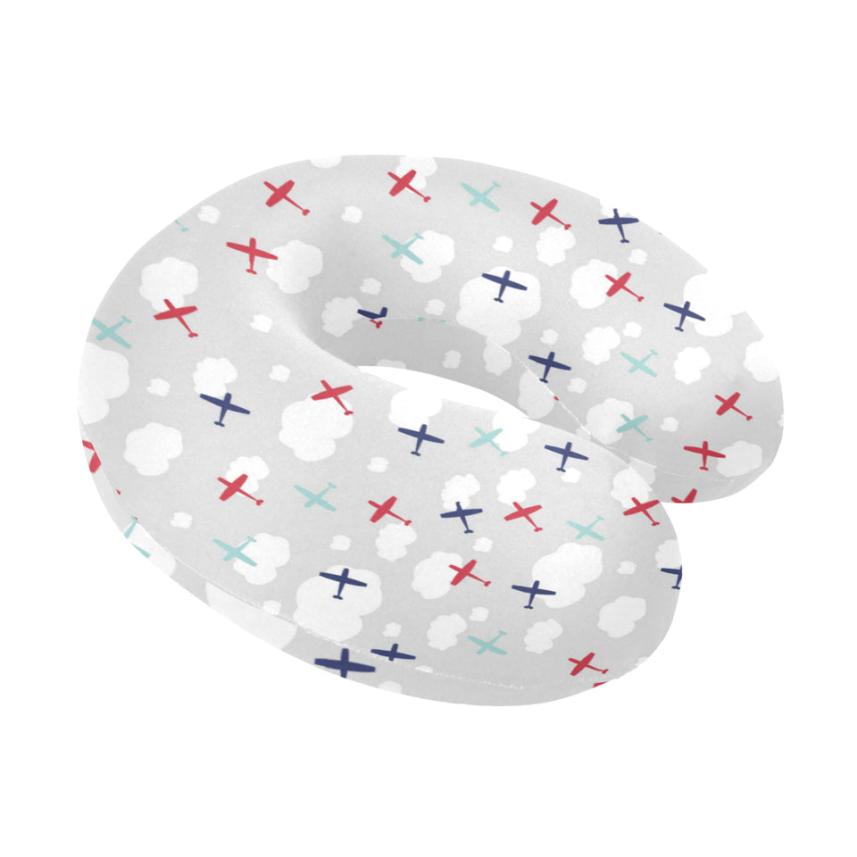 Airplane cloud grey background U-Shaped Travel Neck Pillow